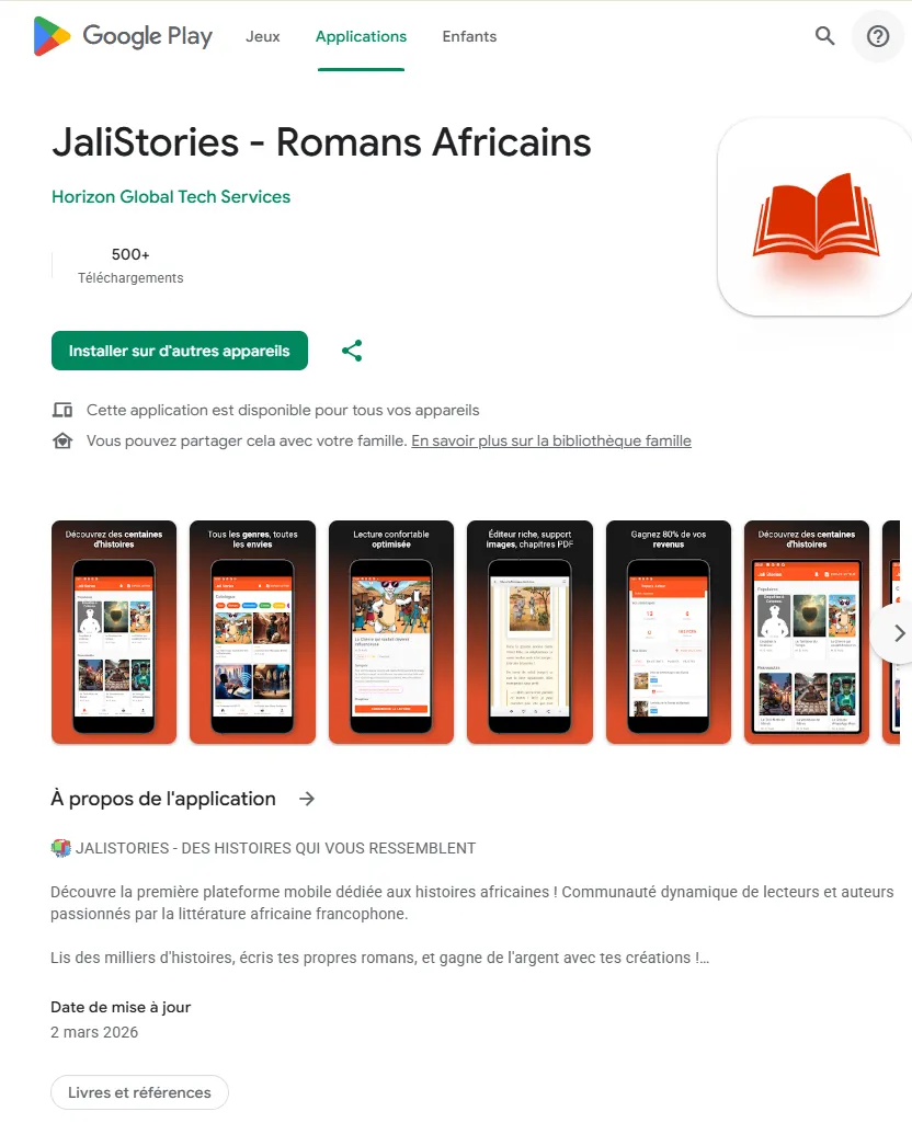 JaliStories — application mobile de lecture d'histoires africaines